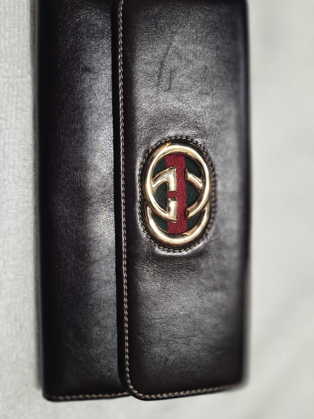 Gucci Britt Leather Wallet with Red and Green Web and Gold Double-G
